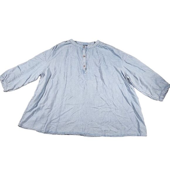 J Jill Denim Womens XL Chambray Shirt Popover Button Relaxed Peasant Blouse - Picture 1 of 13